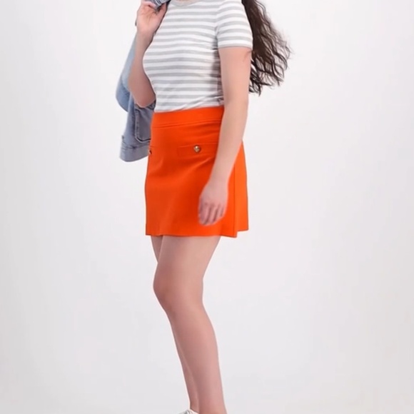 On 34th Women's Ponté-Knit Mini Skirt Orange Stretch w/ buttons - Picture 11 of 13